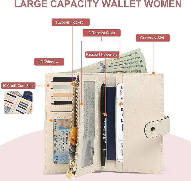 yiijay Womens Wallet RFID Blocking Vegan Leather Trifold Clutch Credit Card Holder Ladies Travel Wallet Purse with Pen Holder - Image 2